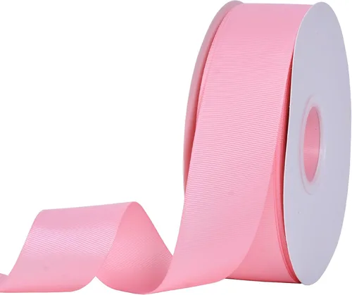 Miniatura 145 de YAMA Rollo de cinta de grogrén sólido, 1 pulgada, 25 yardas para cintas de envoltura de regalos, color blanco