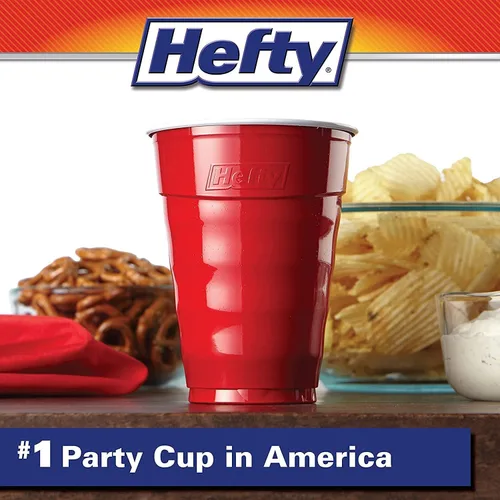 Miniatura 6 de Hefty Vasos fríos de plástico desechables de fácil agarre, vasos de bebidas duraderas para refrescos, jugos y bebidas frías, vasos de plástico rojo