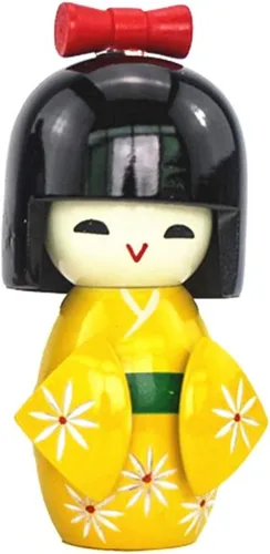 NUOBESTY Adorno tradicional japonés de muñeca kimono de madera, geisha asiática, estatua coleccionable para oficina, hogar, fiesta, decoración de