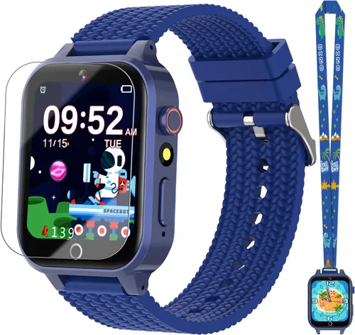Reloj inteligente para niños de 5 a 12 años, reloj para niños con 26 juegos, cámara, reproductor de música, podómetro, seguimiento de hábitos, Azul