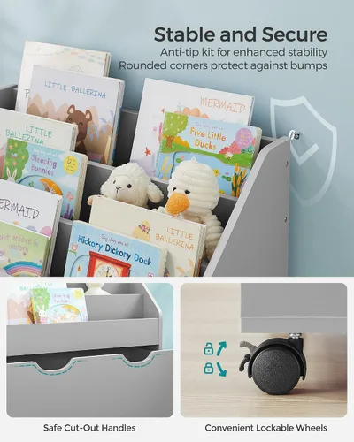 Miniatura 6 de SONGMICS Estantería infantil y organizador de juguetes, baúl y estantería de almacenamiento de juguetes con 3 estantes, caja de almacenamiento