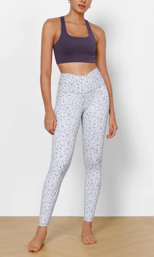 Miniatura 4 de ODODOS Leggings de yoga de cintura cruzada para mujer con bolsillo interior, 23"25"28" pantalones de yoga de entrenamiento con cruce fruncido