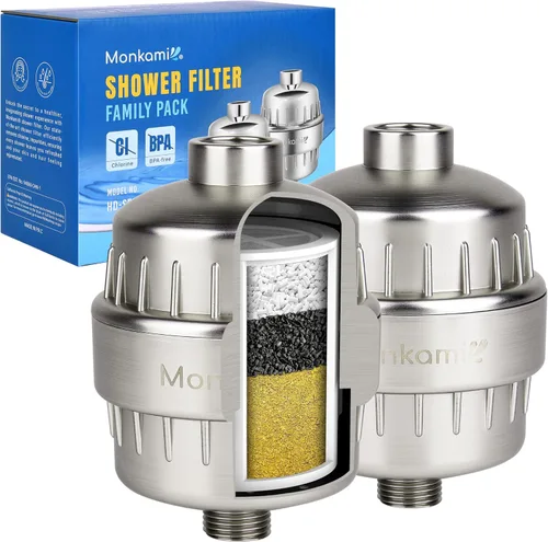 Filtro de Ducha de Servicio Pesado - Filtro de Cabezal de Ducha de Alta Presión Monkami para Agua Dura, 99% de Eliminación de Cloro, Flúor y Metales