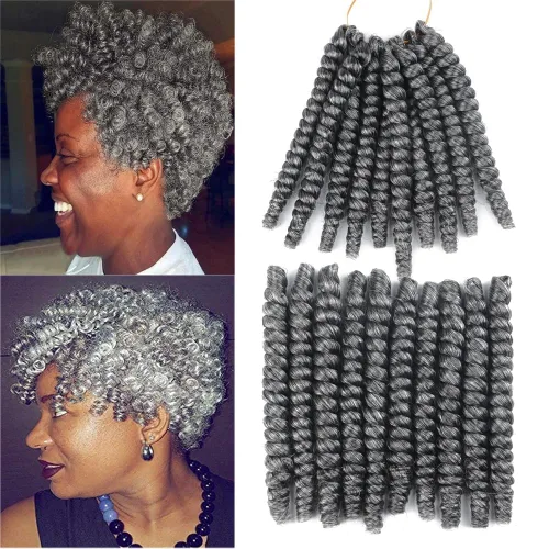 Miniatura 42 de Saniay - 3 paquetes de trenzas de ganchillo cortas trenzadas de ganchillo con espiral, rizos con espiral jamaicana, 20 mechones por paquete