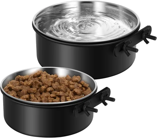 Miniatura 9 de Cuenco de agua para perrera, caja de acero inoxidable para perros, tazón de agua sin derrames, paquete de 2 cuencos colgantes para jaula de perrera