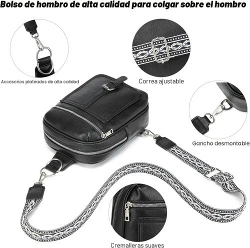 Miniatura 7 de Bolso Bandolera Mochila Cruzada - 2 en 1 Bolso Cruzado de Cuero Riñonera con 2 Correas Extraíbles Mini diaper bag, Instant Wipes pocket, Grande