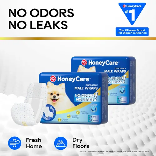 Miniatura 6 de HONEY CARE All-Absorb A27 - Envoltura para perro macho, 50 unidades, extra pequeña