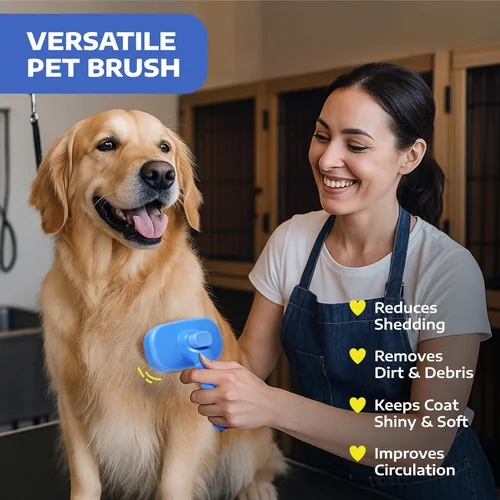 Miniatura 2 de Hertzko Cepillo deslizante de autolimpieza para gatos y perros, herramienta de aseo para eliminar el pelo largo y corto, cepillo retráctil para Azul