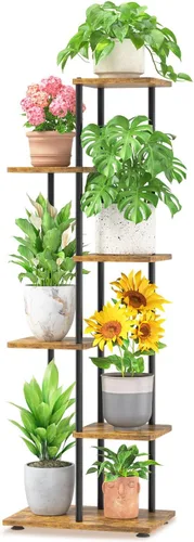 LASZOLA Soporte Negro de Madera de 5 Niveles para Plantas de Interior para Macetas Más Grandes de Servicio Pesado, Estantes Verticales Resistentes