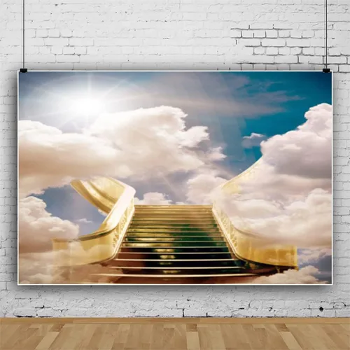 Miniatura 3 de Telón de fondo del cielo de 5x3 pies Puerta del cielo Puerta del paraíso Fondo fotográfico para niños, alfombra de baby shower, pancarta