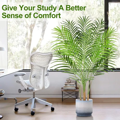 Miniatura 9 de Palmera artificial de 4 pies para interior, palmera paradisiaca tropical falsa en maceta con diseño de corteza real, palmera de areca sintética
