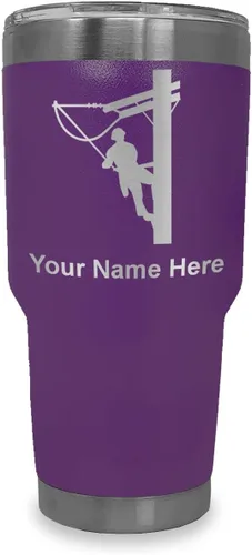 Miniatura 24 de LaserGram Taza aislada al vacío de 20 onzas, Lineman, grabado personalizado incluido (negro)