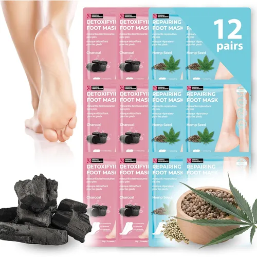 Miniatura 14 de Original Derma Beauty - Máscara para pies, 12 pares de máscaras de manteca de karité que aumentan la humedad, conjunto de mascarillas para pies