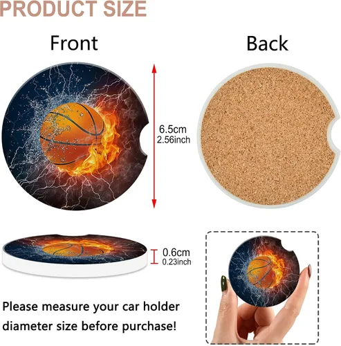 Miniatura 2 de Portavasos para automóvil, posavasos de baloncesto para automóvil de fuego de agua para portavasos de cerámica, accesorios de decoración