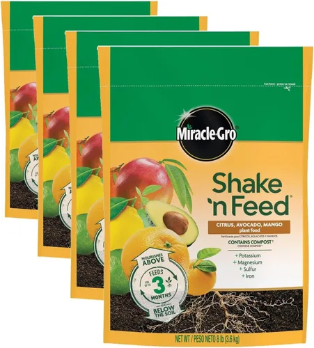 Miracle-Gro Shake 'n Feed Alimento vegetal de cítricos, aguacate y mango, 8 libras (paquete de 4)