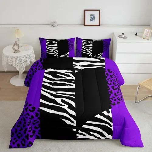 Miniatura 28 de Castle Fairy Juego de edredón con estampado de leopardo rosa y negro, juego de colcha de retazos de piel de cebra, tamaño King, para niños, niñas