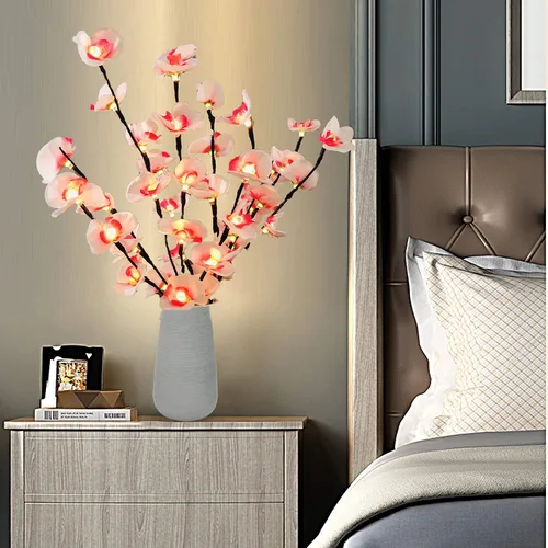 Miniatura 2 de Phalaenopsis - Paquete de 2 lámparas LED de rama de orquídea, ramo de orquídeas artificiales de mariposa, funciona con pilas, para decoración