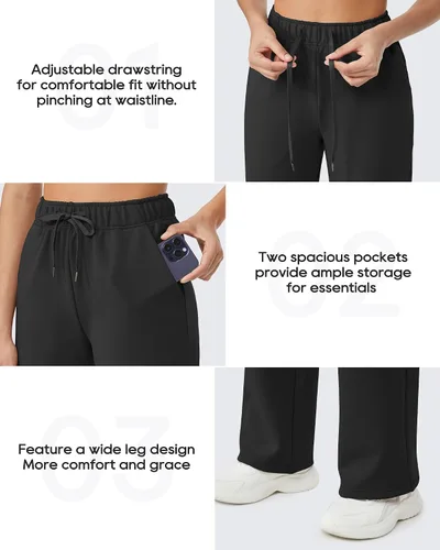 Miniatura 4 de G4Free Fleece Lined Pants Women Wide Leg Sweatpants with Pockets Drawstring Lounge Athletic Track Fall Winter