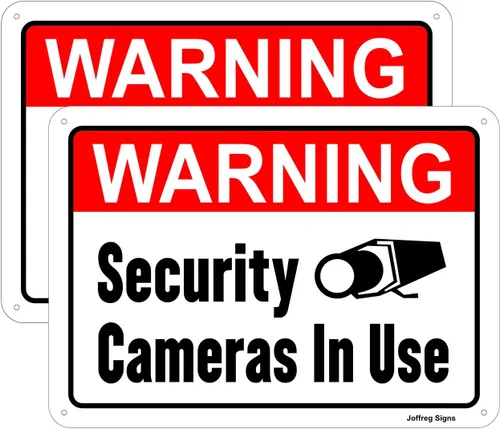 Joffreg Señal de advertencia de cámaras de seguridad en uso, 14 x 10 pulgadas, aluminio reflectante, impresión UV, resistente a la intemperie,