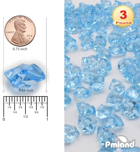 Miniatura 5 de PMLAND Rocas de hielo falsas transparentes – 550 piezas de gemas acrílicas grandes de color azul claro diamantes de plástico triturados, 3 libras