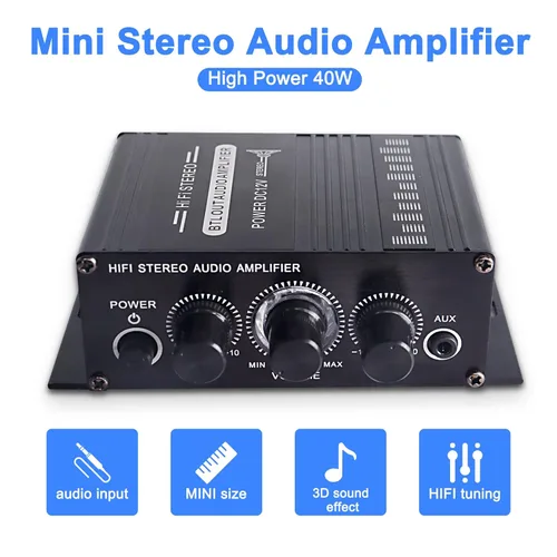 Miniatura 3 de XMSJSIY Amplificador de audio estéreo de alta fidelidad de 12 V para coche de 2 canales HiFi Bass Subwoofer Amp para coches CD DVD reproductor MP3