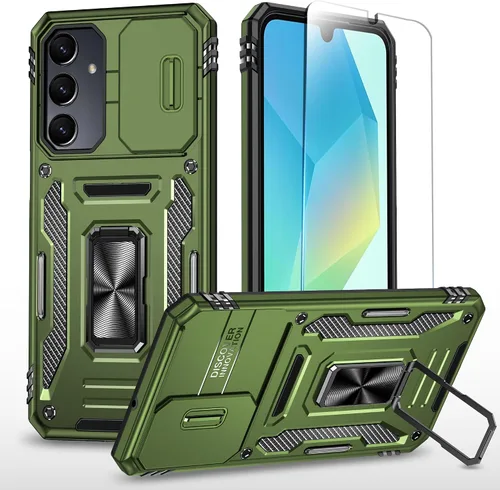 Miniatura 17 de SunStory Funda compatible con Samsung Galaxy A17 5G con protector de pantalla HD, cubierta de cámara deslizante y soporte de anillo giratorio, a