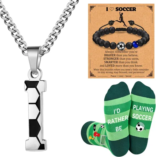 Miniatura 26 de Soccer Gifts Set A-Z Letter Soccer Necklace for Men Novelty Soccer Socks&Soccer Bracelets for Soccer Lovers