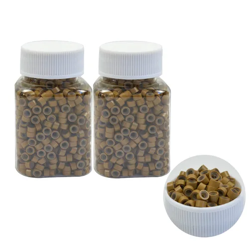 Miniatura 16 de 500 cuentas de extensiones de cabello con micro anillos forrados de silicona de 0.197 in, cuentas para extensiones de cabello con punta I