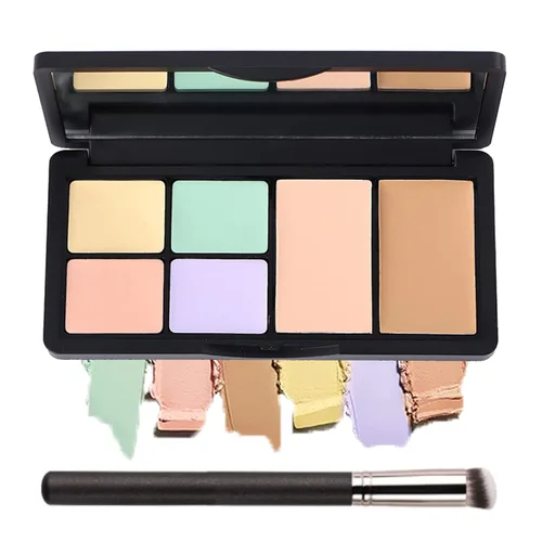 Paleta de corrector de 6 colores, paleta de contorno de crema de maquillaje con brocha, base de contorno para resaltar la paleta de corrector para
