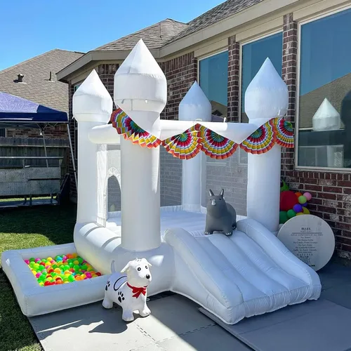 Miniatura 7 de iLink-outer Casa de rebote blanca para niños con soplador de bola deslizante Oxford White Castle 108 x 108 x 84 pulgadas, regalo de fiesta