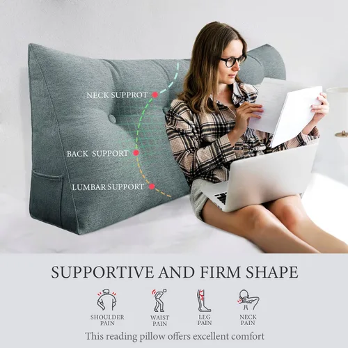 Almohada Cuña para Cabecero Tamaño Twin Almohada Bolster Grande para Sofá Cama Almohada de Lectura Triangular Almohada de Soporte para la Espalda