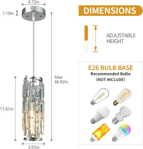 Miniatura 4 de Lámpara colgante moderna cromada para isla de cocina, mini candelabro de cristal, accesorio de iluminación colgante para cocina, isla, comedor