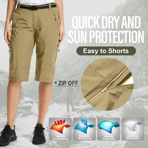 Miniatura 3 de Pantalones deportivos convertibles de senderismo para mujer, elásticos, de secado rápido, ligeros, con cremallera, pantalones para safari, viajes
