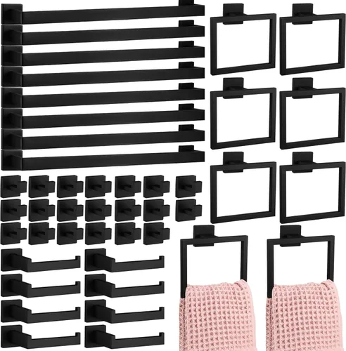 Miniatura 9 de Gisafai Juego de 15 piezas de accesorios de baño negros de 23.6 pulgadas, kit de barra de toalla de baño de acero inoxidable, toalleros, ganchos