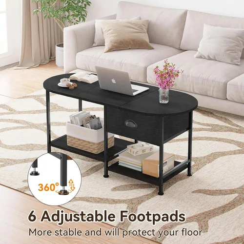 Miniatura 5 de Mesa de centro ovalada pequeña de 37 pulgadas con almacenamiento, mesa central de madera moderna para espacios pequeños, apartamento, oficina