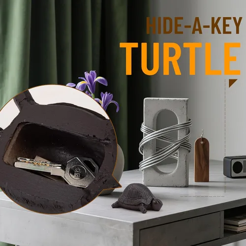 Miniatura 5 de BarGifts Oculta una llave fuera de la falsa llave de roca oculta aspecto de tortuga para jardín o patio, caja de almacenamiento secreta para llaves
