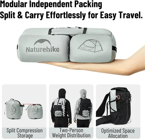 Miniatura 5 de Naturehike - Tienda de campaña para 2 personas con doble toldo ultraligero de nailon de doble capa impermeable para camping, festivales, patio