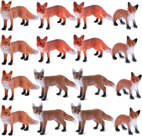 Zomiboo Juego de 16 figuras de juguete de zorro, juguetes de plástico de PVC rojo, juguete realista en miniatura, juego de mini figuras de zorro