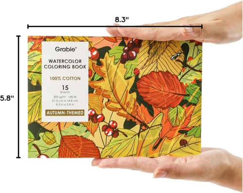Miniatura 7 de Libro para colorear con acuarelas Grabie, 15 hojas A5 (21 cm x 15 cm), Libro de acuarelas para adultos: enciende tu expresión artística en papel B5