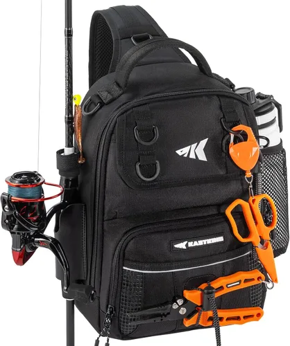 Miniatura 10 de KastKing Bolsa de Pesca con Eslinga BaitSpace, Mochila de Pesca con Soporte para Caña y Bebidas, Bolsa de Aparejos para Equipo de Pesca H: Negro