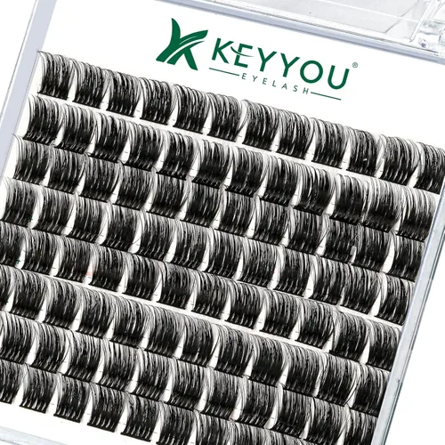 Miniatura 38 de KEYYOU Racimos de pestañas, 96 piezas de extensiones de pestañas DIY, rizado D de 16 mm, negro, realista, no irritante, fácil de colocar en casa