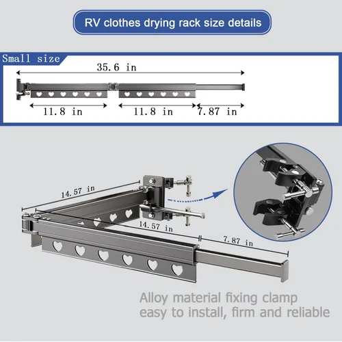 Miniatura 3 de Tendedero de ropa para caravana mejorado, colgador telescópico de lavandería trapezoidal de 50 pulgadas, aluminio de aviación, plegable y resistente