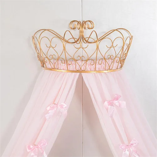 Miniatura 4 de Lotus Karen - Toldo de princesa para cama de niñas, cortina de cama de gasa con decoración de corona metálica, lazos rosas bonitos para ropa de cama