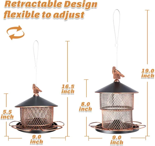 Miniatura 6 de Yinns Comederos para pájaros para colgar al aire libre, comederos metálicos de gran capacidad de semillas, comedero para pájaros salvajes con 6