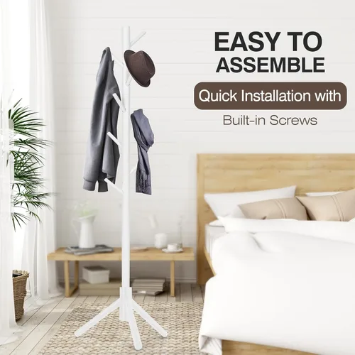 Miniatura 4 de WANGMUXIA Perchero, Perchero Independiente con 8 Ganchos y 3 Percheros de Árbol de Tamaño Ajustable para Dormitorio, Pasillo, Entrada, Oficina