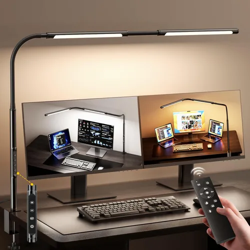 Miniatura 18 de Airlonv Lámpara de escritorio LED para oficina y hogar, luz de escritorio con atenuación continua ajustable y cuello de cisne flexible, lámpara