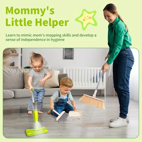 Miniatura 7 de Trapeador con Rociador para Niños, Conjunto de Limpieza de Trapeador para Niños Pequeños, Mini Trapeador que Funciona de Verdad y Conjunto de Escoba