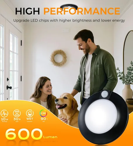 Miniatura 4 de CLOUDY BAY - Lámpara de techo con sensor de movimiento para interiores, 120 V CRI90 10 W 5000 K, luz de día brillante, 6.5 pulgadas LED de montaje
