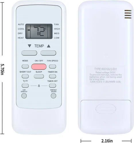 Miniatura 8 de RG51G5(1)/CEU1 RG51G5(1)/EU1 Nuevo control remoto de CA de repuesto para Midea, Black+Decker, Senville, Cooper & Hunter Aire acondicionado