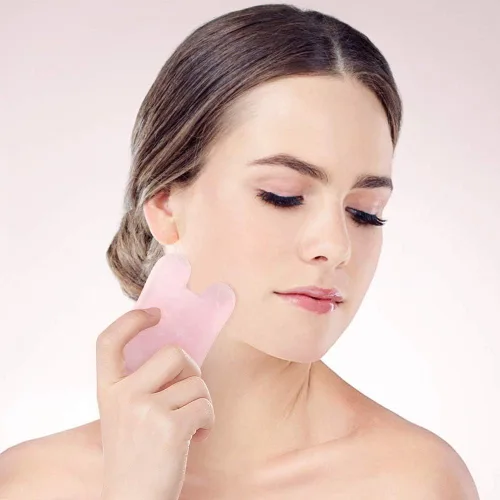 Miniatura 6 de Gua Sha Herramienta facial - Herramientas de masaje de spa para hinchazón ocular, círculo oscuro y drenaje linfático - Tabla de cuarzo rosa